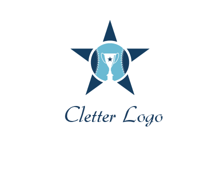 trophy or winning cup inside a baseball in a star logo
