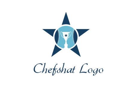 trophy or winning cup inside a baseball in a star logo