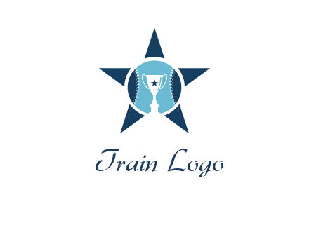 trophy or winning cup inside a baseball in a star logo