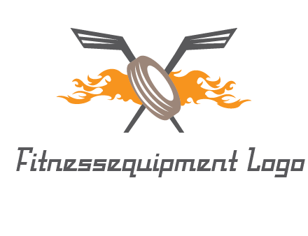 crossed hockey sticks and fire behind a tire logo