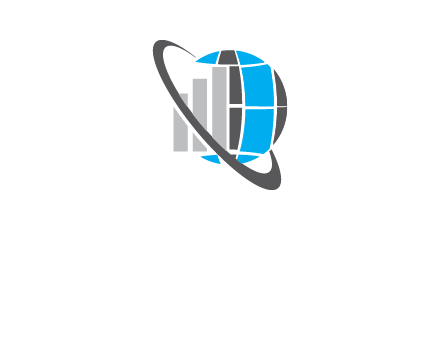 graph bars in front of globe inside a planetary ring logo