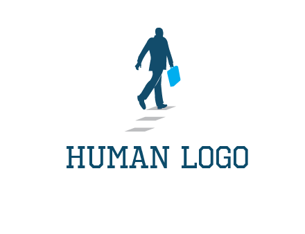 man walking on while carrying a briefcase logo