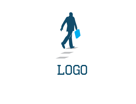 man walking on while carrying a briefcase logo