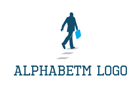 man walking on while carrying a briefcase logo