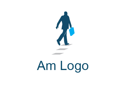 man walking on while carrying a briefcase logo