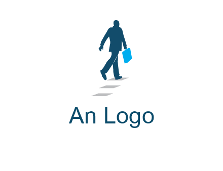 man walking on while carrying a briefcase logo
