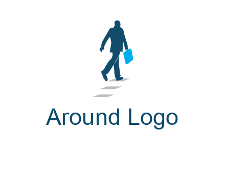 man walking on while carrying a briefcase logo