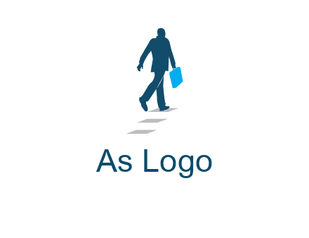 man walking on while carrying a briefcase logo