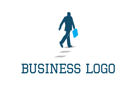 man walking on while carrying a briefcase logo