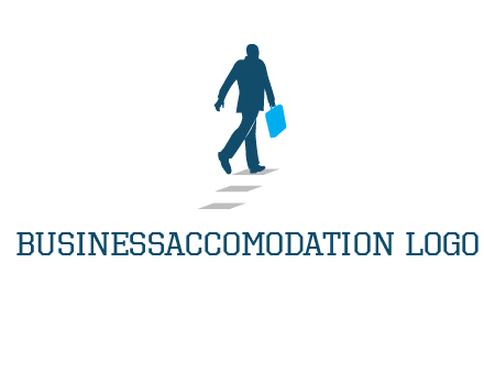 man walking on while carrying a briefcase logo