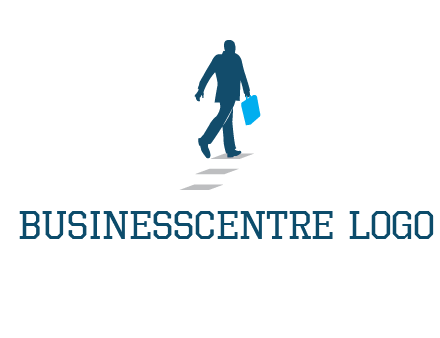 man walking on while carrying a briefcase logo