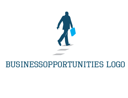 man walking on while carrying a briefcase logo