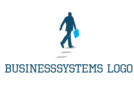 man walking on while carrying a briefcase logo