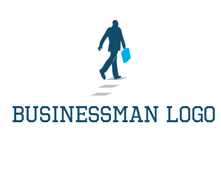 man walking on while carrying a briefcase logo