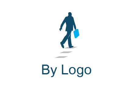 man walking on while carrying a briefcase logo
