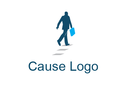 man walking on while carrying a briefcase logo