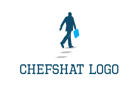 man walking on while carrying a briefcase logo