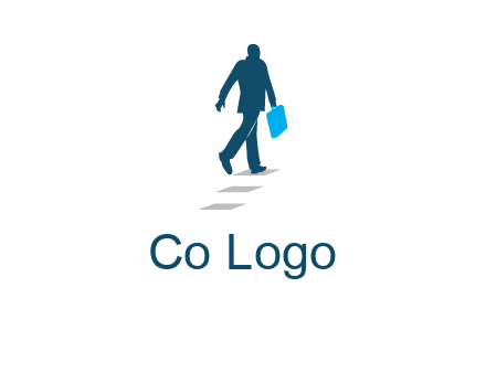 man walking on while carrying a briefcase logo