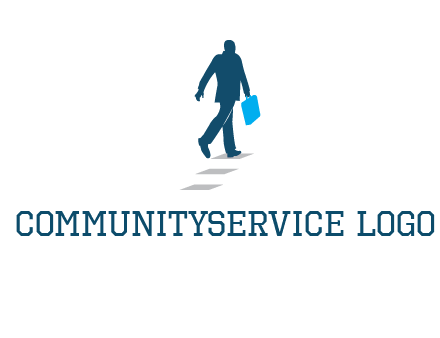 man walking on while carrying a briefcase logo