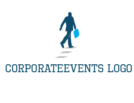 man walking on while carrying a briefcase logo