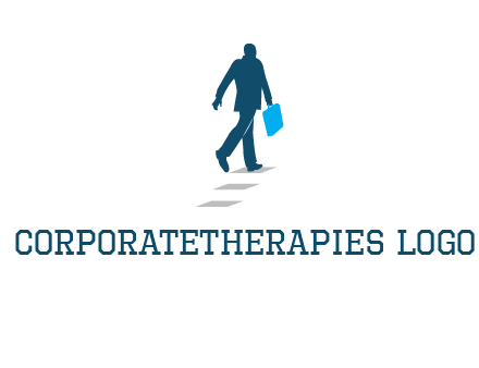 man walking on while carrying a briefcase logo