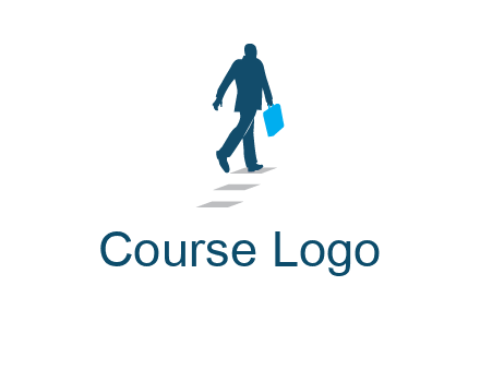 man walking on while carrying a briefcase logo
