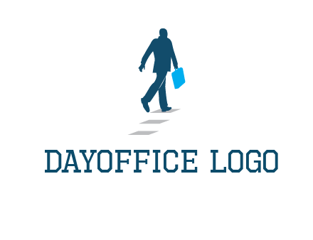 man walking on while carrying a briefcase logo