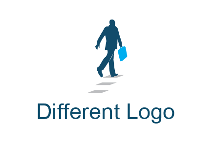 man walking on while carrying a briefcase logo