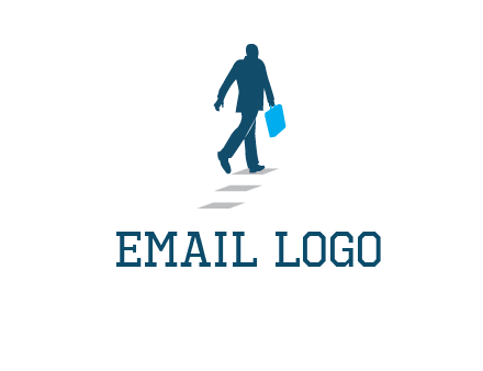 man walking on while carrying a briefcase logo