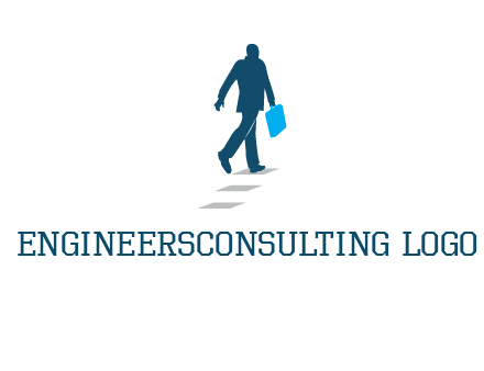man walking on while carrying a briefcase logo