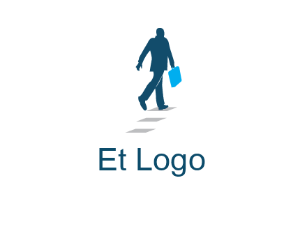 man walking on while carrying a briefcase logo