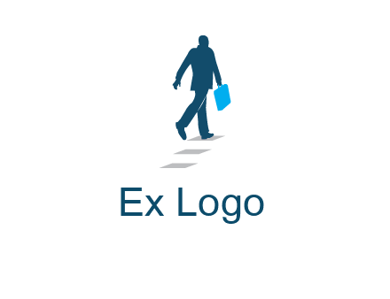 man walking on while carrying a briefcase logo