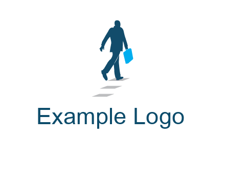 man walking on while carrying a briefcase logo