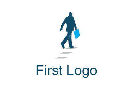 man walking on while carrying a briefcase logo