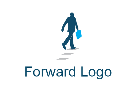 man walking on while carrying a briefcase logo