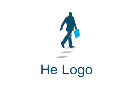 man walking on while carrying a briefcase logo
