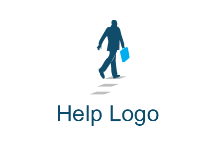 man walking on while carrying a briefcase logo