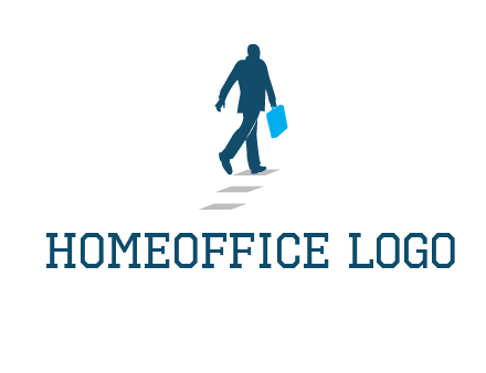 man walking on while carrying a briefcase logo