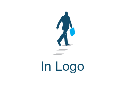 man walking on while carrying a briefcase logo