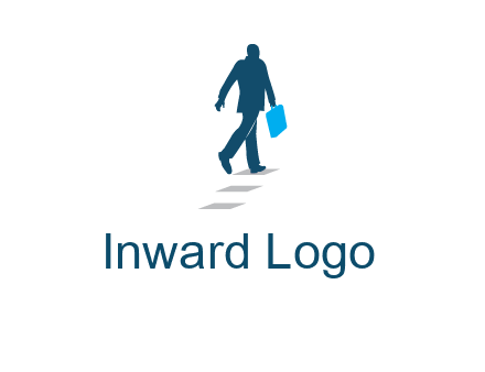 man walking on while carrying a briefcase logo