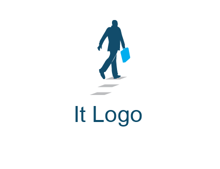 man walking on while carrying a briefcase logo