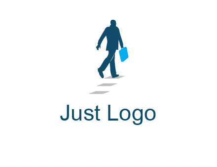 man walking on while carrying a briefcase logo