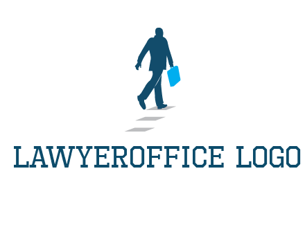 man walking on while carrying a briefcase logo