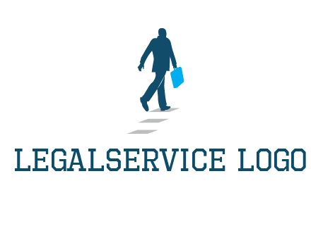 man walking on while carrying a briefcase logo