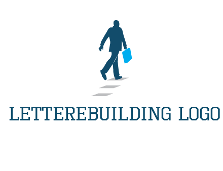 man walking on while carrying a briefcase logo