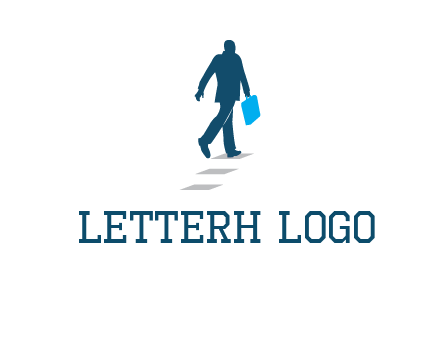 man walking on while carrying a briefcase logo