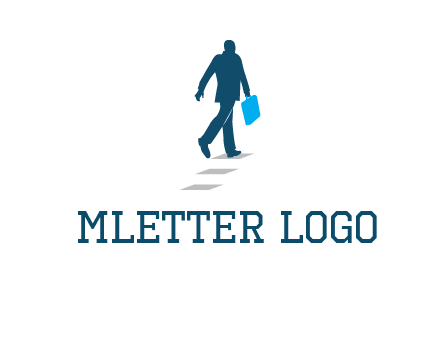 man walking on while carrying a briefcase logo