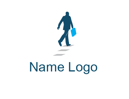 man walking on while carrying a briefcase logo