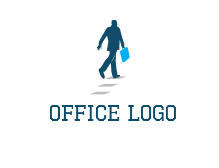 man walking on while carrying a briefcase logo