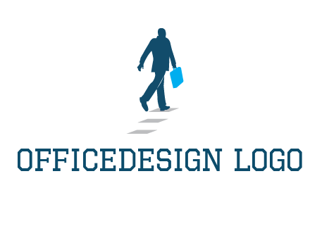 man walking on while carrying a briefcase logo
